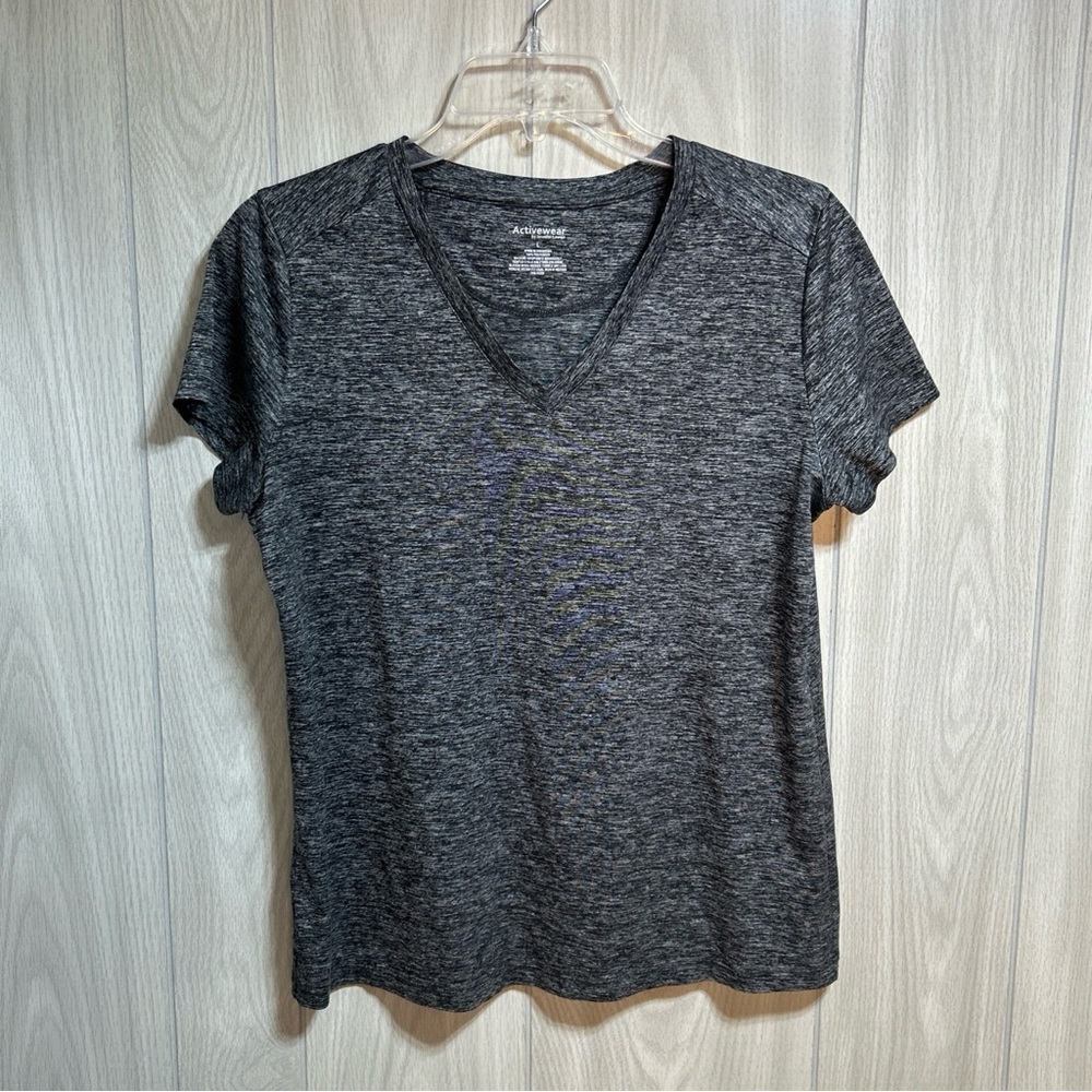 Activeware By Jennifer Lauren Heathered Gray V-Neck Short Sleeve Shirt Large